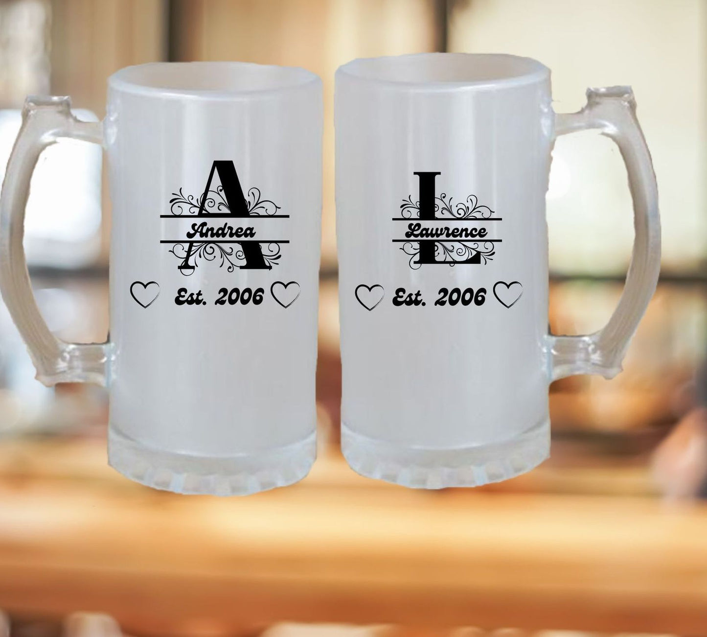 Monogram Frosted Beer Stein Set for Couples