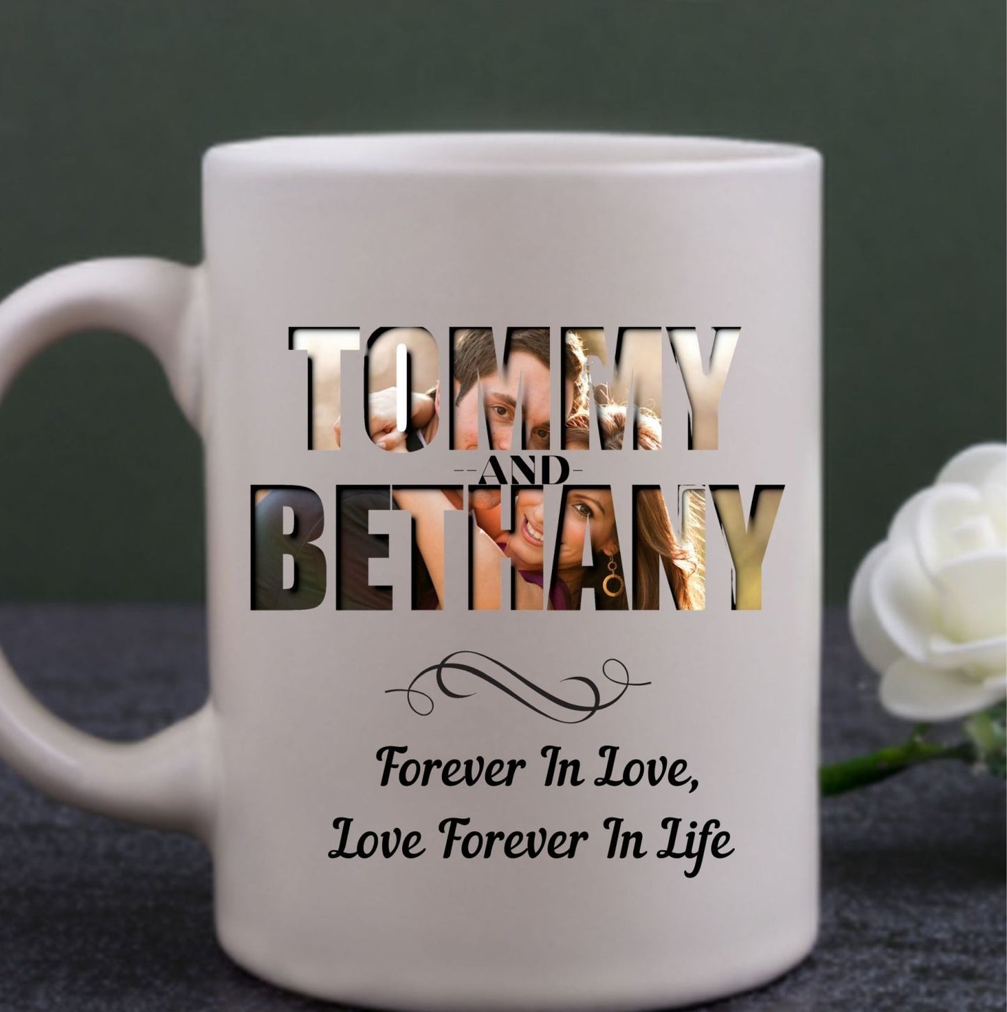 Customized and Personalized Photo-In-Names Couple Mug Gift / Wedding, Anniversary, Engagement Gift