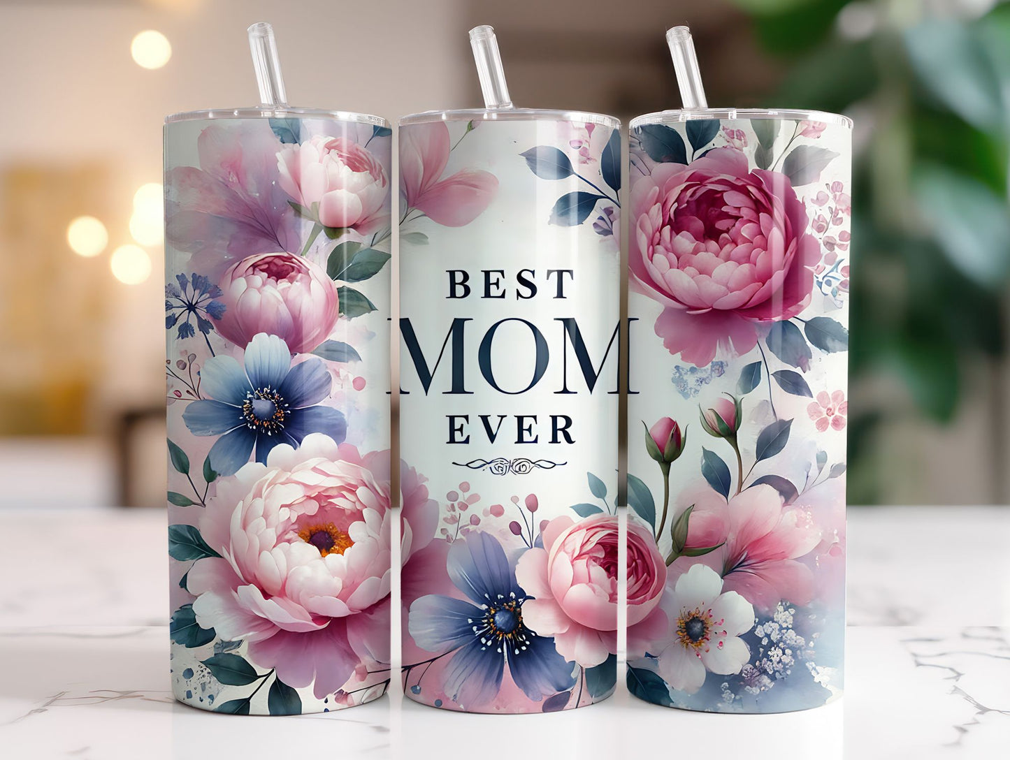 Floral "Best Mom Ever" 20 oz.Tumbler, Perfect Mother's Appreciation Gift