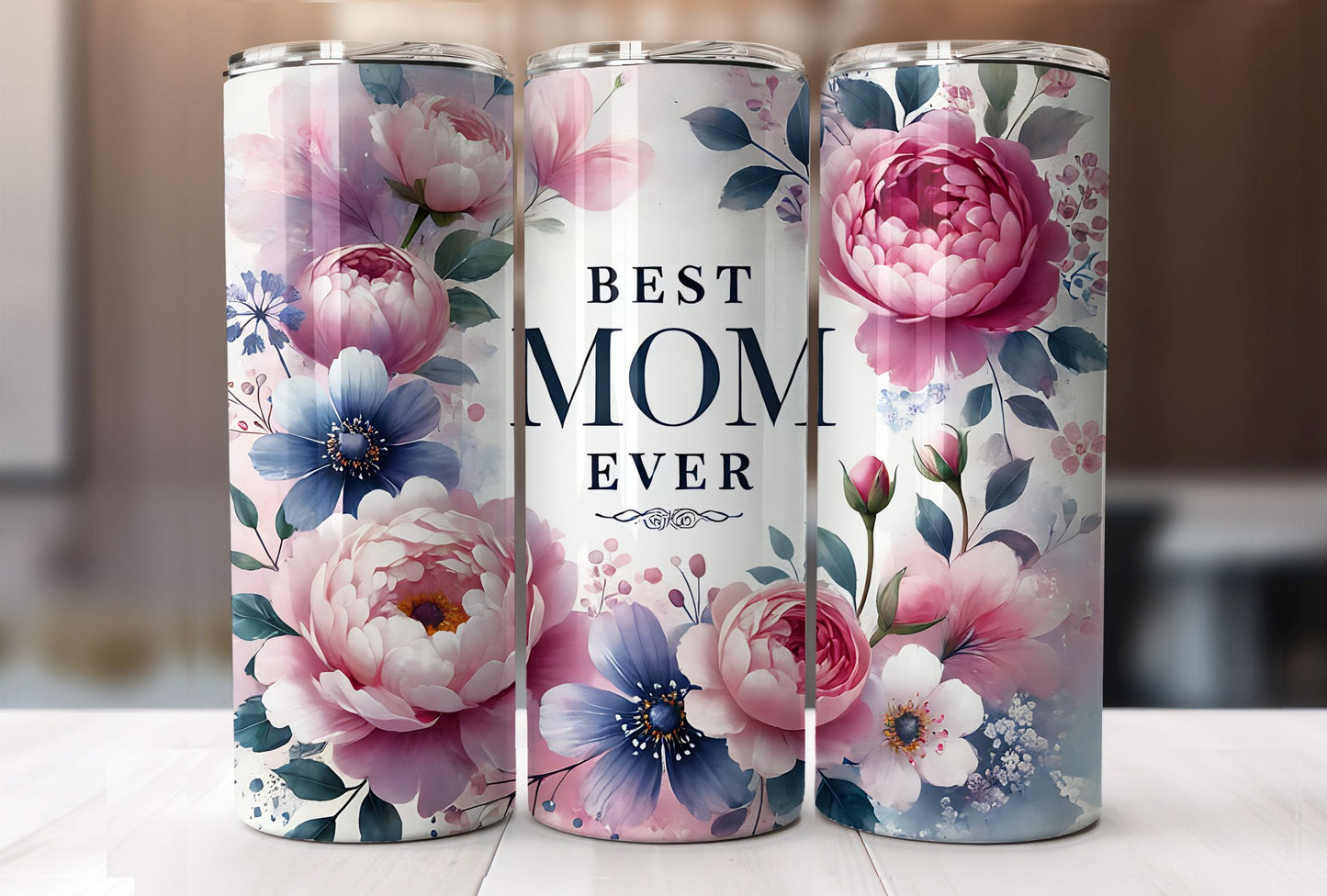 Floral "Best Mom Ever" 20 oz.Tumbler, Perfect Mother's Appreciation Gift