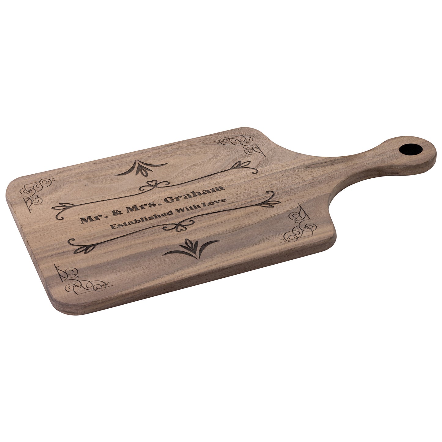 Tabla de cortar de madera personalizada con grabado "Establecido con amor"
