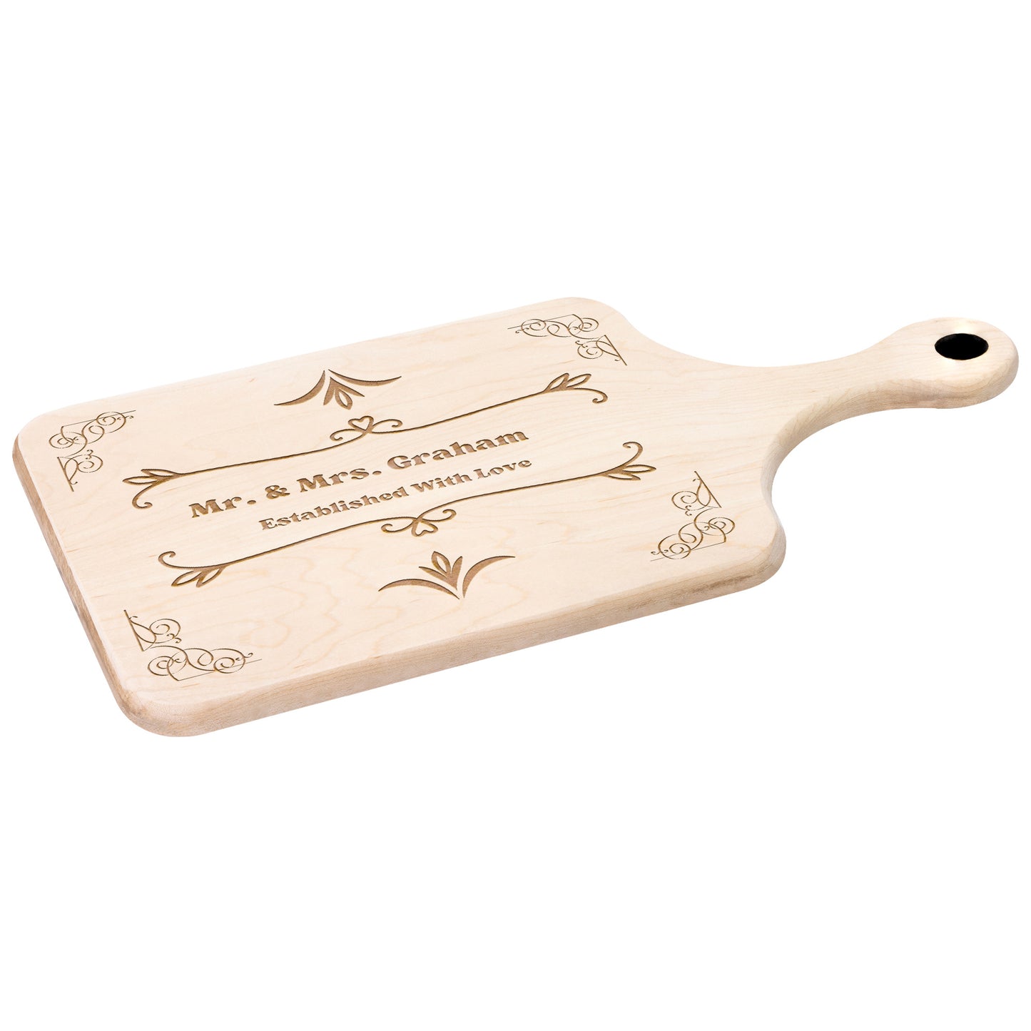 Tabla de cortar de madera personalizada con grabado "Establecido con amor"