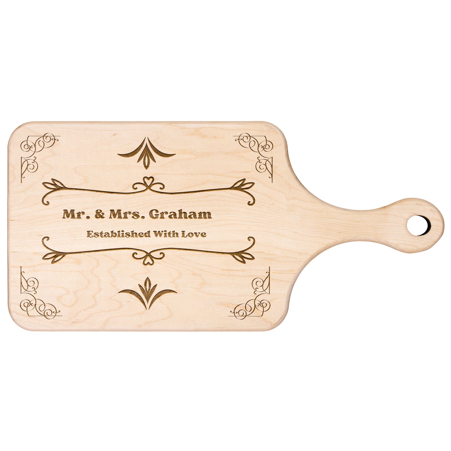 Tabla de cortar de madera personalizada con grabado "Establecido con amor"