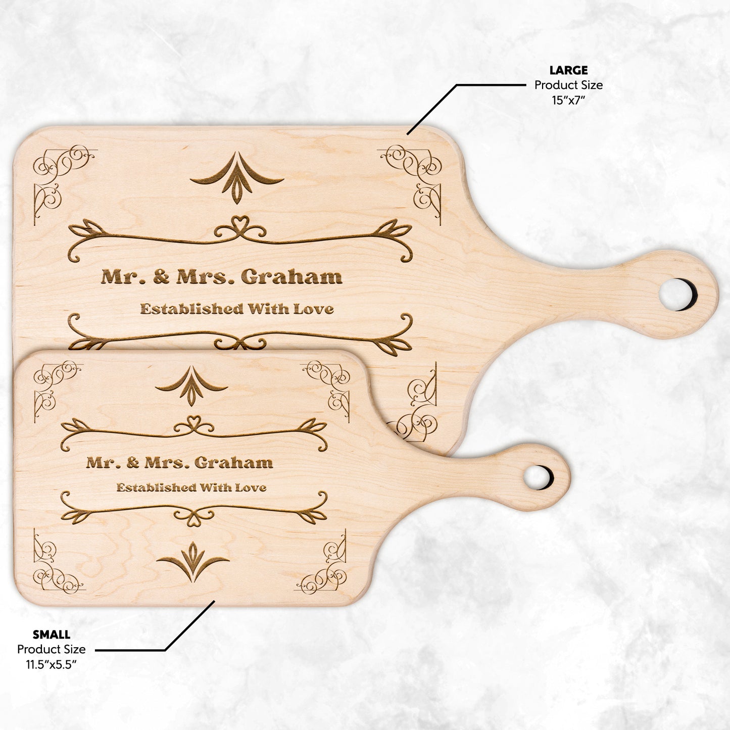 Tabla de cortar de madera personalizada con grabado "Establecido con amor"