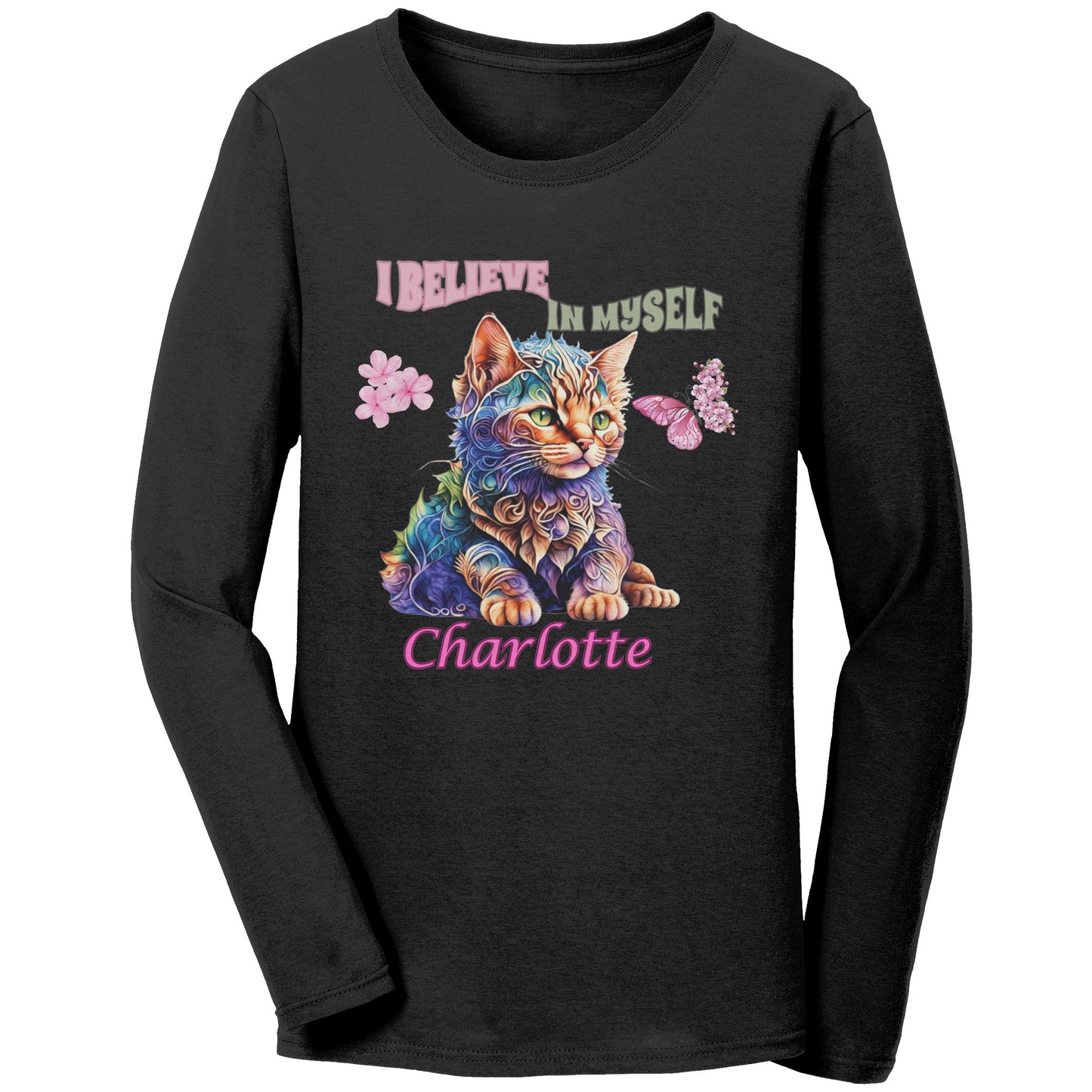 Personalized and Inspirational"I Believe In Myself" Kitten Long-Sleeve Shirt for Her