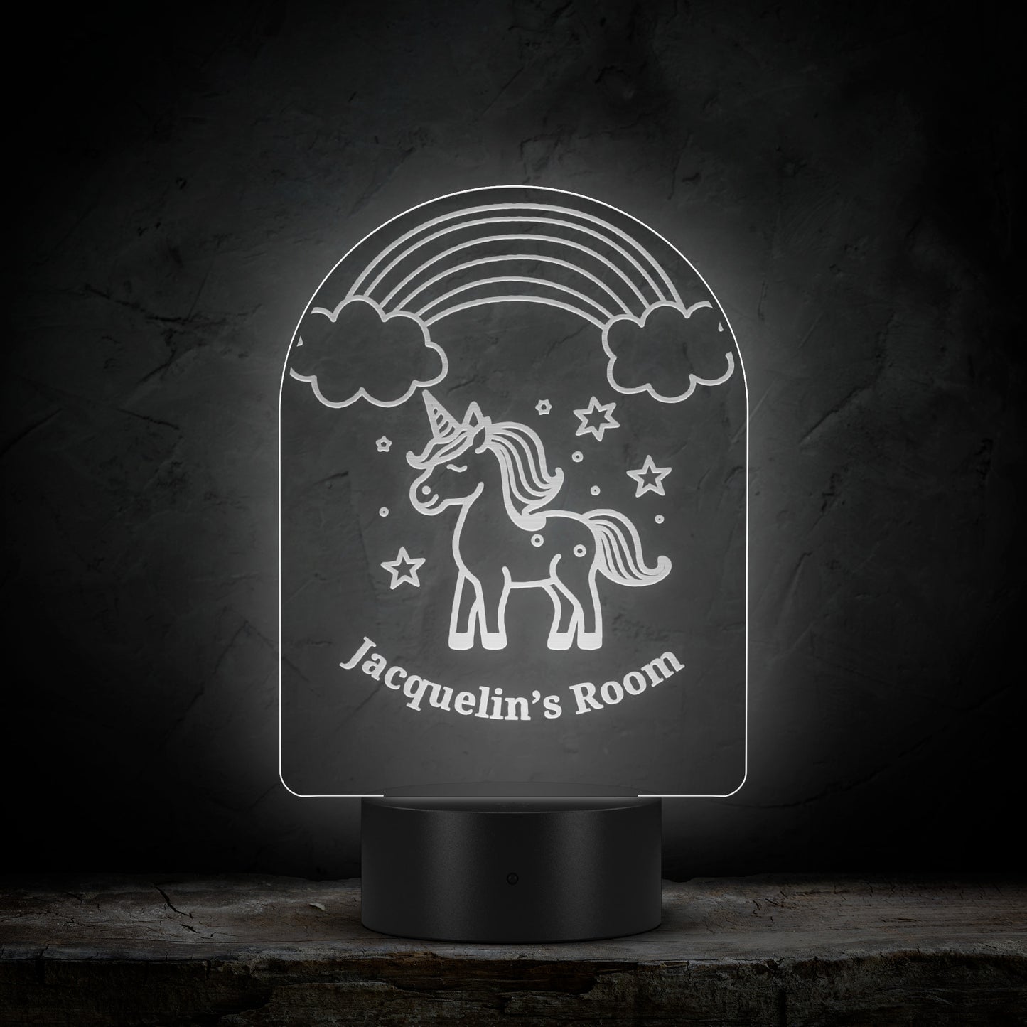 Luz nocturna acrílica de unicornio grabada con láser personalizada