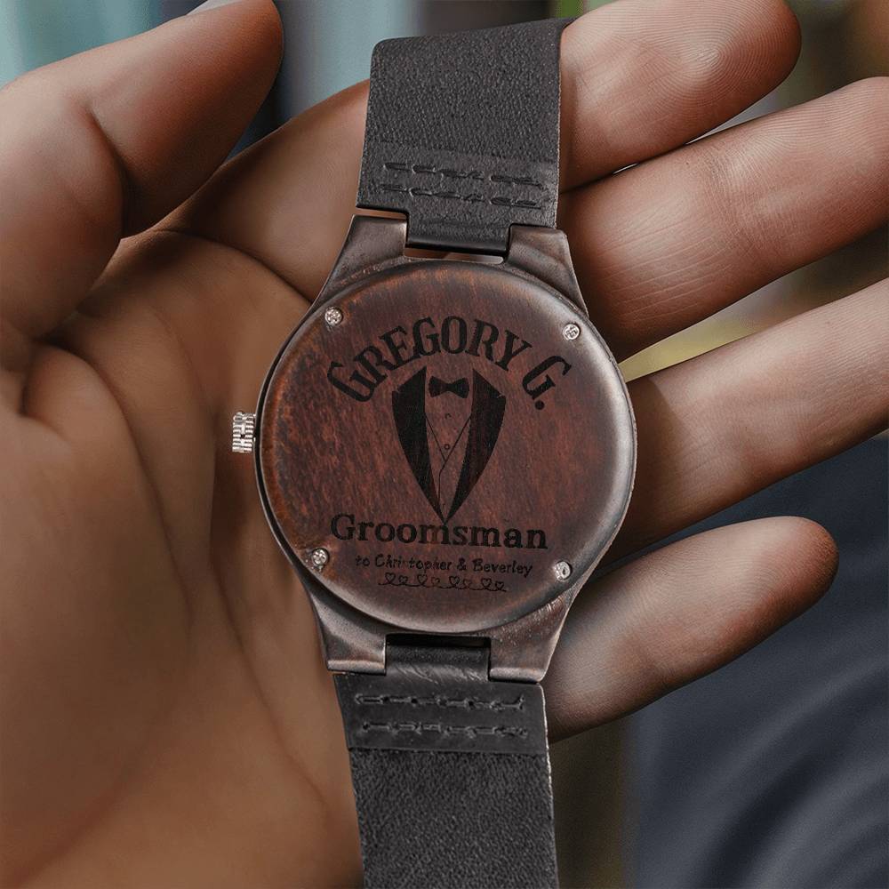 Reloj de madera grabado personalizado para padrinos de boda
