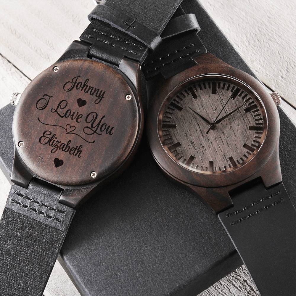 Reloj personalizado con veta de madera "Te amo"