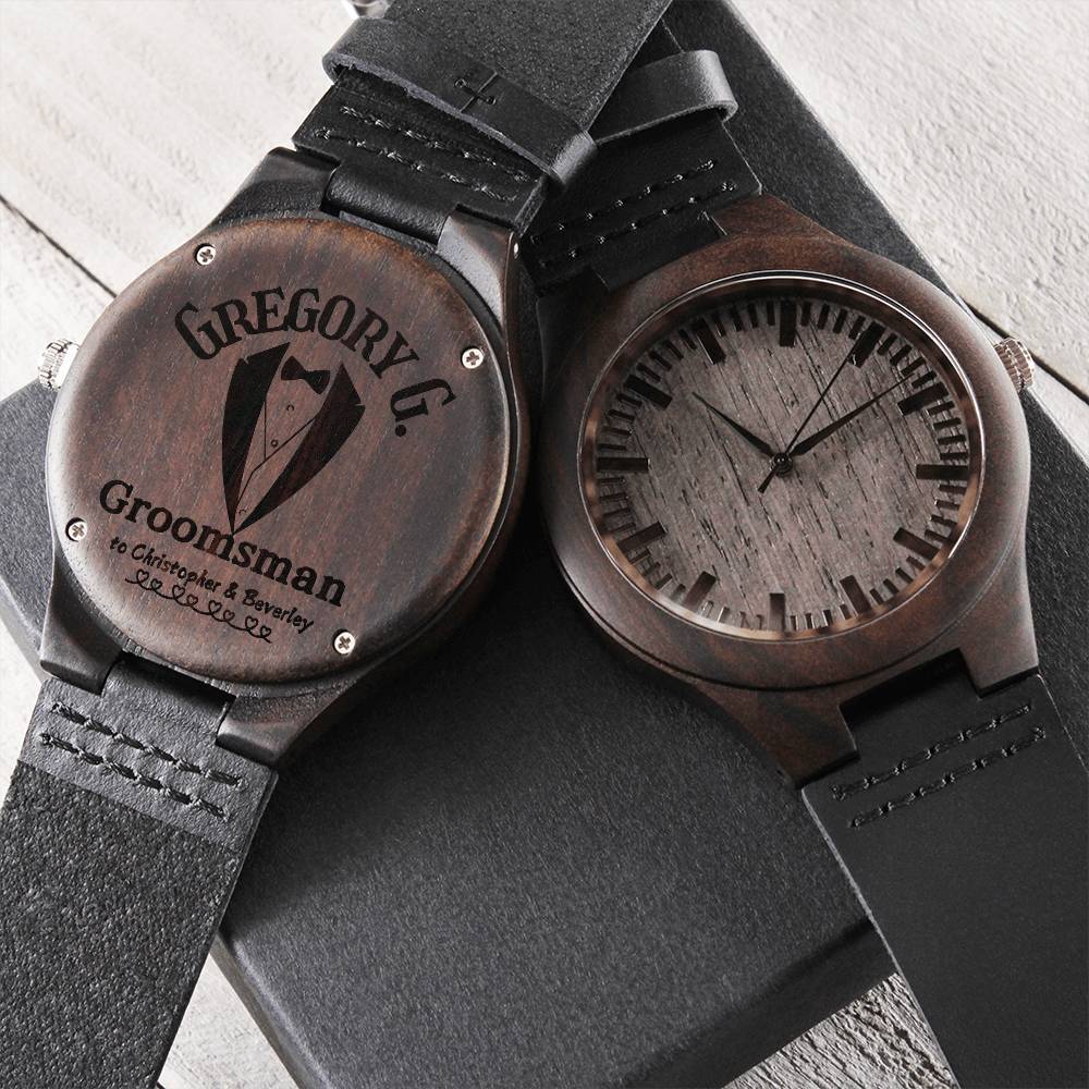 Reloj de madera grabado personalizado para padrinos de boda