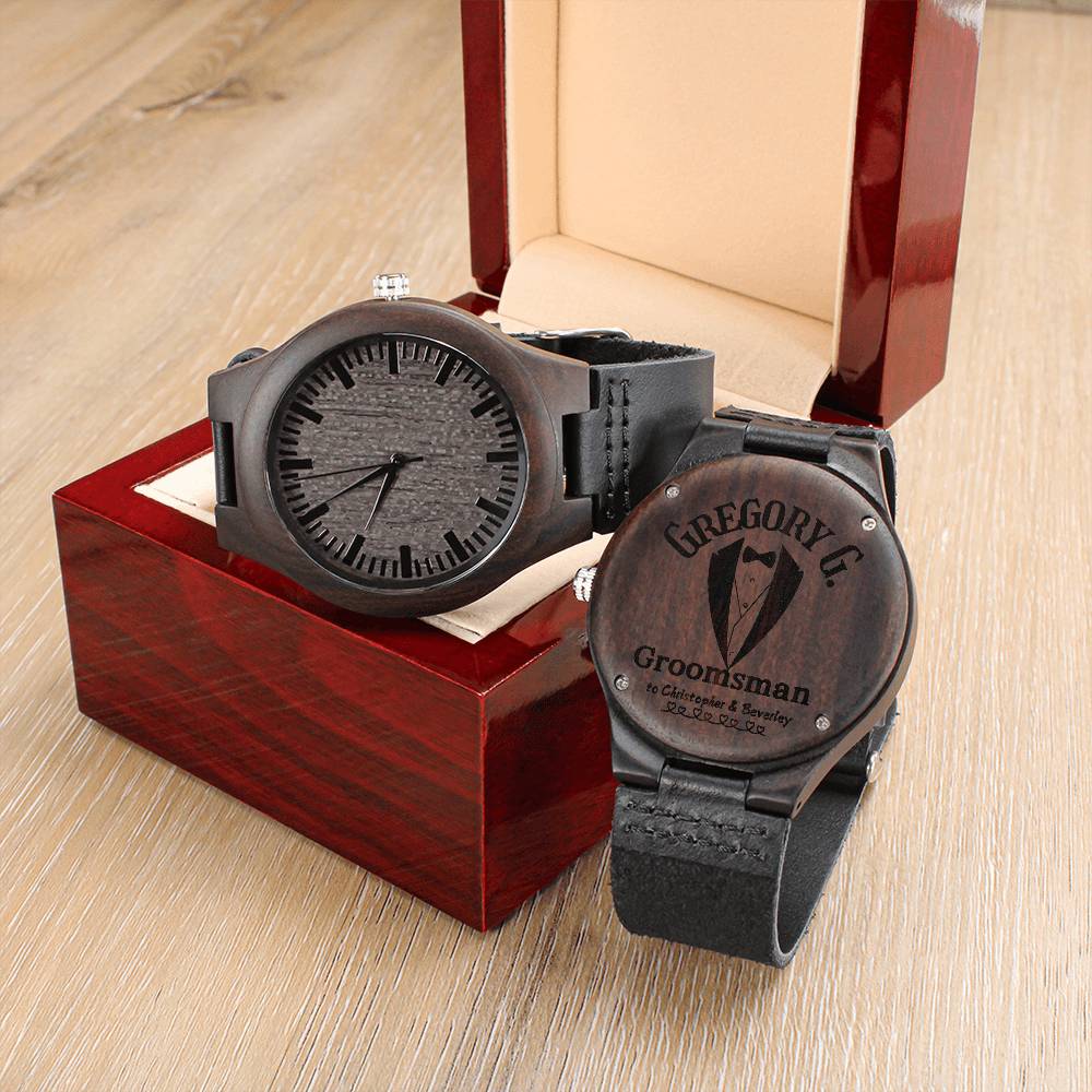 Reloj de madera grabado personalizado para padrinos de boda