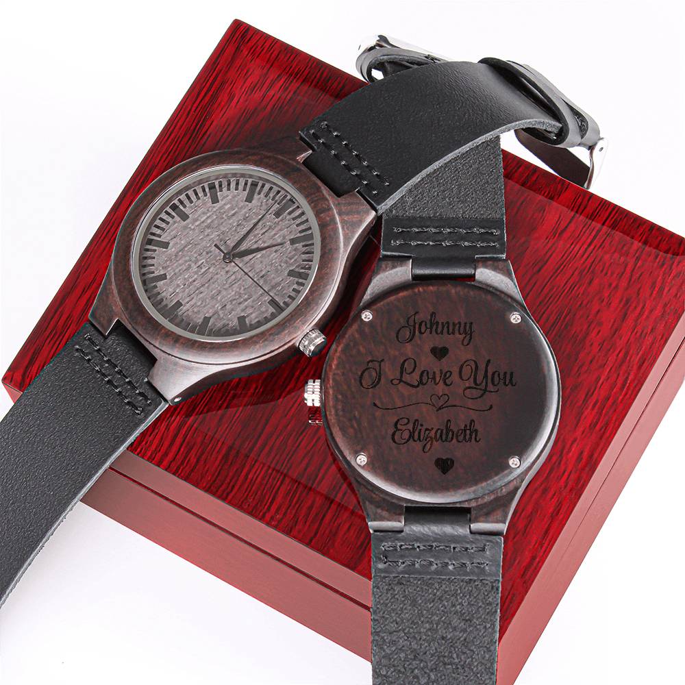 Reloj personalizado con veta de madera "Te amo"