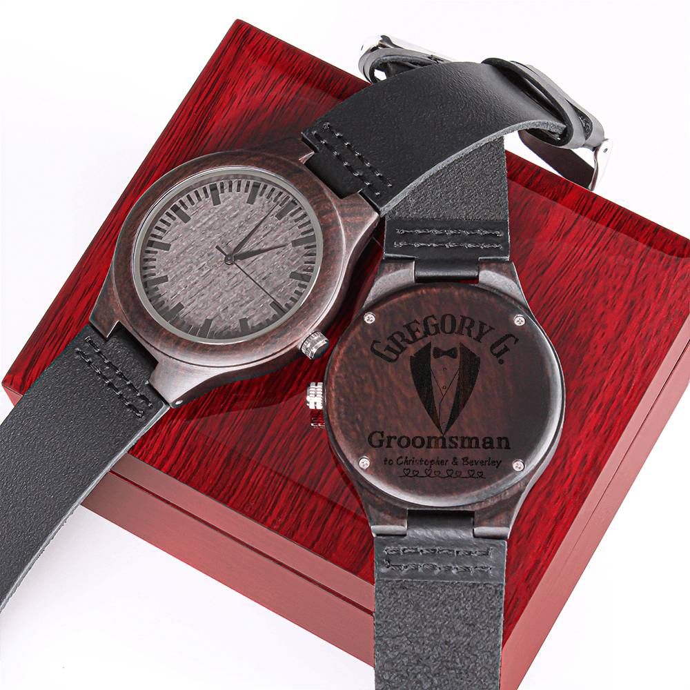 Reloj de madera grabado personalizado para padrinos de boda