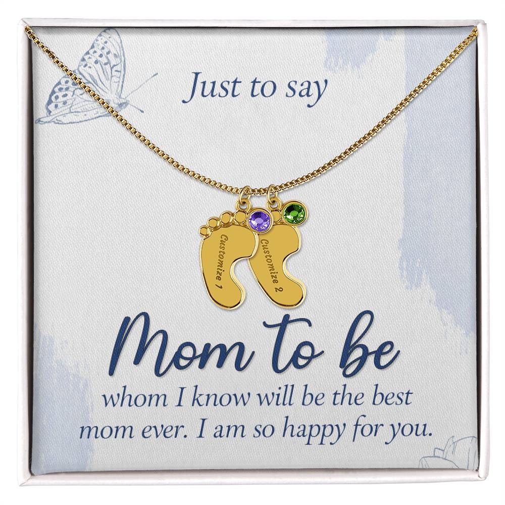 Collar personalizado "Futura Mamá" con pies de bebé grabados y piedra de nacimiento