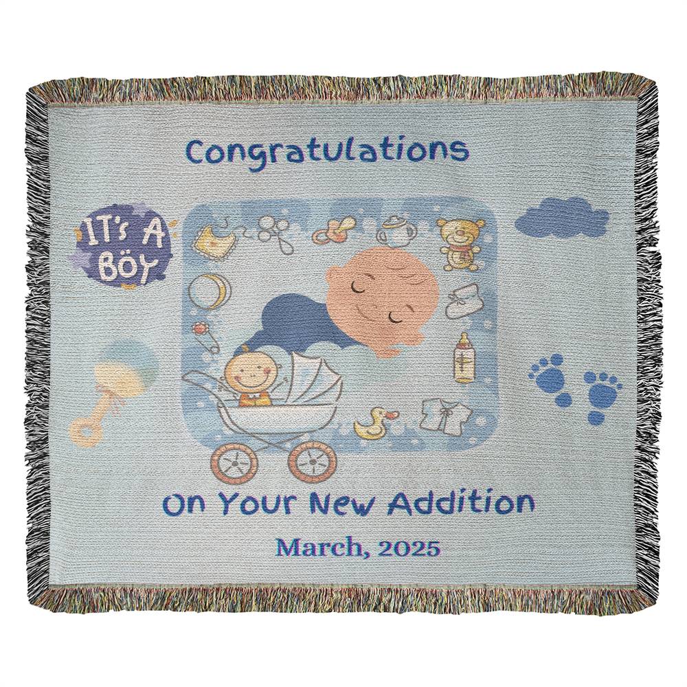 "Congratulations on Your New Edition"Boy Heirloom Woven Blanket