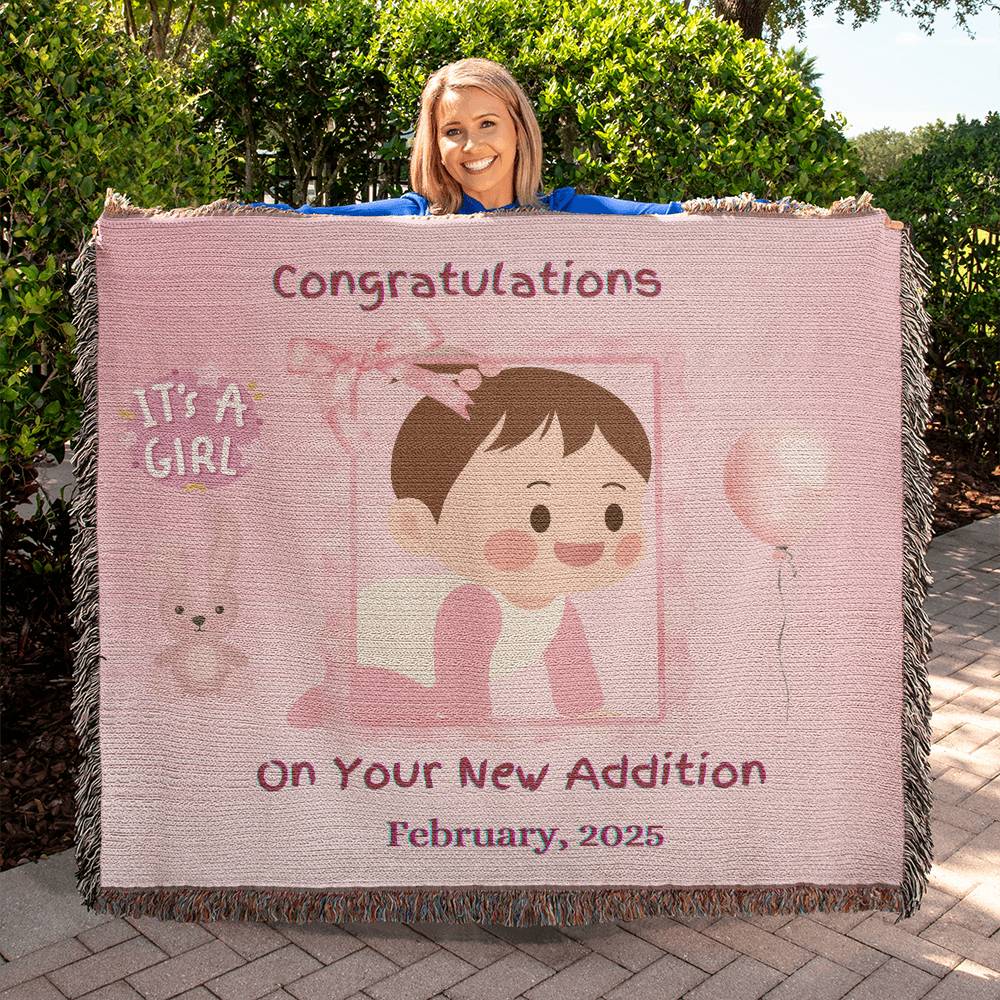 Felicitaciones por tu nueva edición (niña) Manta tejida de reliquia