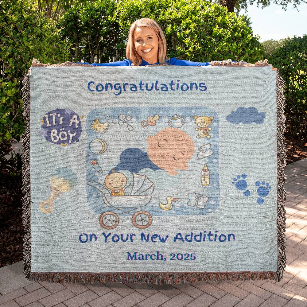 "Congratulations on Your New Edition"Boy Heirloom Woven Blanket