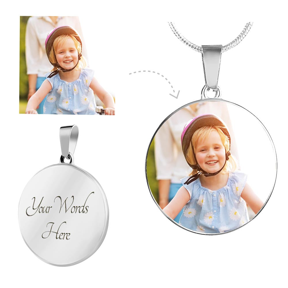 Personalized Circle Photo Pendant Necklace with Engraving