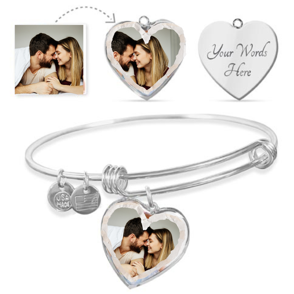 Personalized Heart Photo Bangle With Optional Engraving