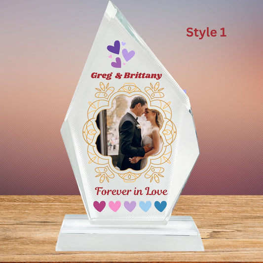 Personalized Photo Crystal Tabletop Plaque - Wedding, Valentines, Engagement Gift