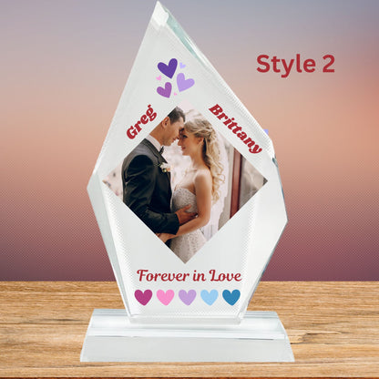 Personalized Photo Crystal Tabletop Plaque - Wedding, Valentines, Engagement Gift