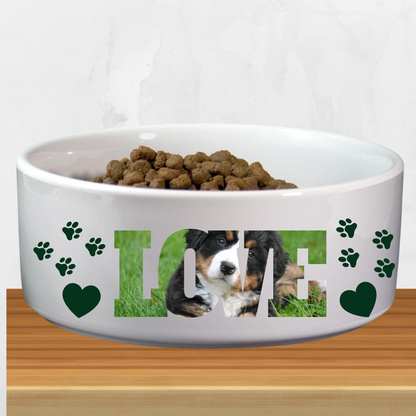 Your Dog Photo In "Love"  Large Dog Bowl