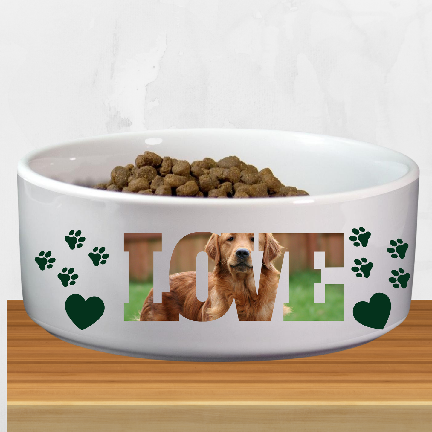 Your Dog Photo In "Love"  Large Dog Bowl