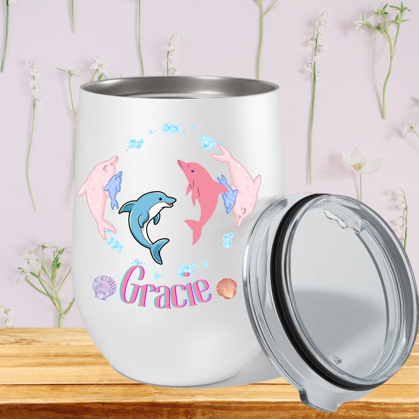 Personalized "DOLPHIN" Stemless WINE TUMBLER