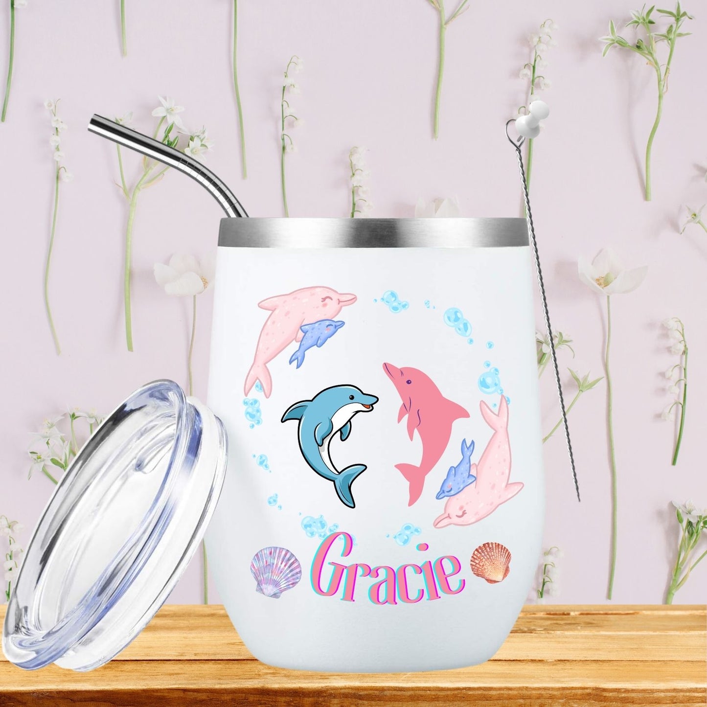 Personalized "DOLPHIN" Stemless WINE TUMBLER