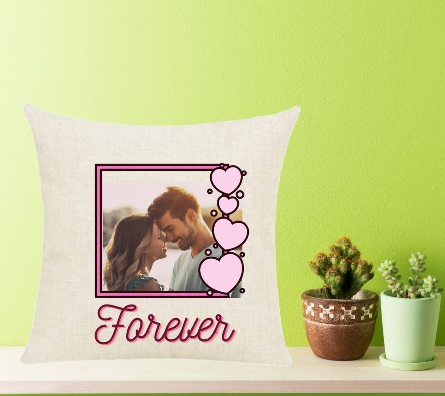 Personalized Photo in Frame of Hearts Throw Pillow