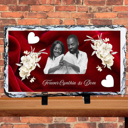 Personalized Red Velvet Floral & Hearts Photo Slate