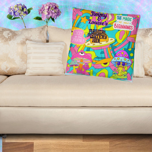 Personalized Psychedelic "Magical Mystery Tour" Pillow for Couples