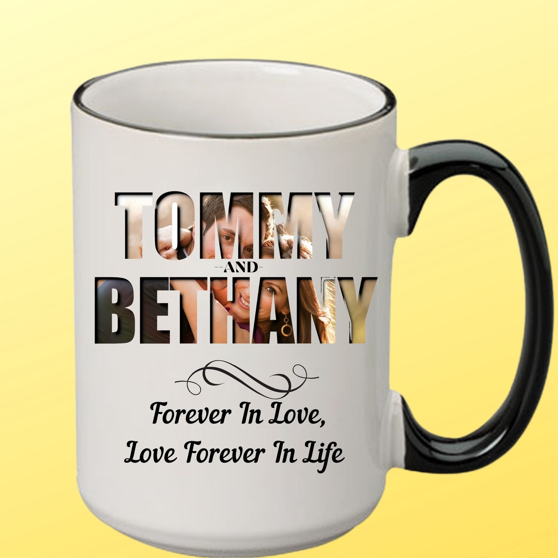 Customized and Personalized Photo-In-Names Couple  Mug Gift / Wedding, Anniversary, Engagement Gift