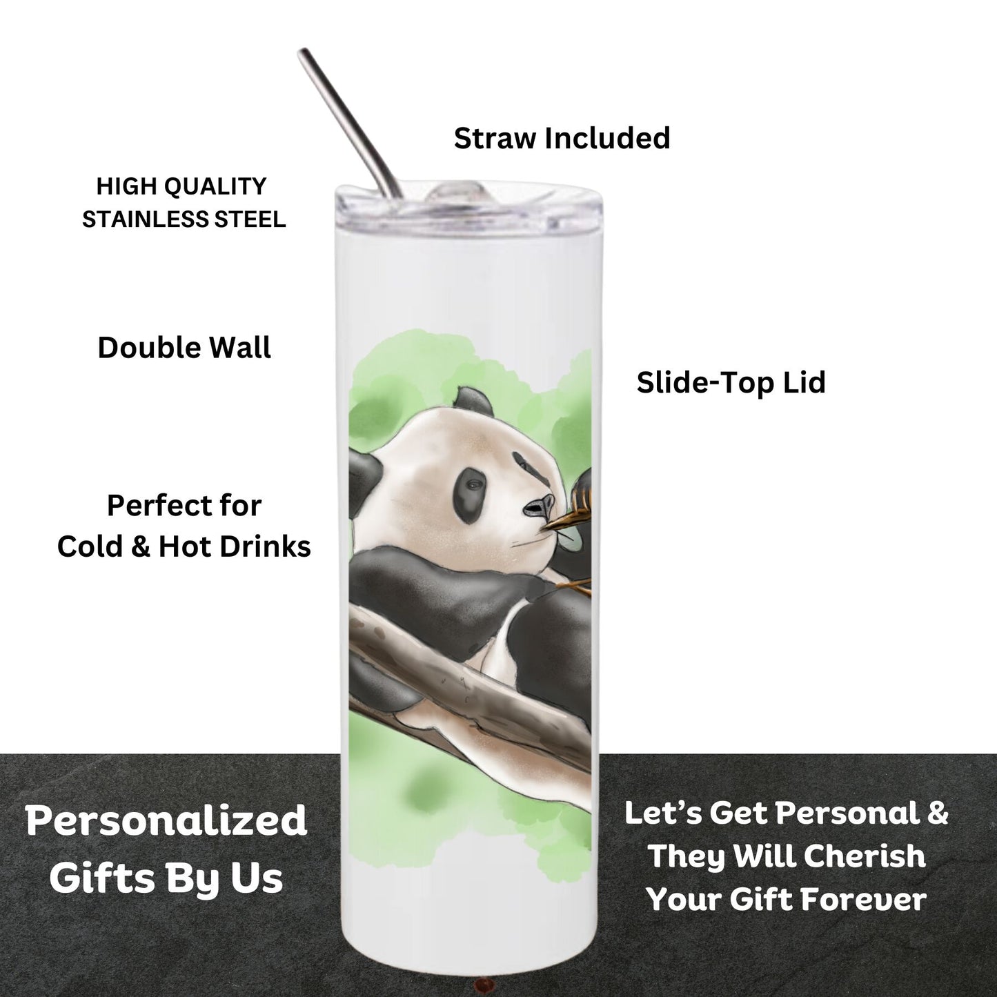 Personalized PANDA 20 oz Skinny Tumbler