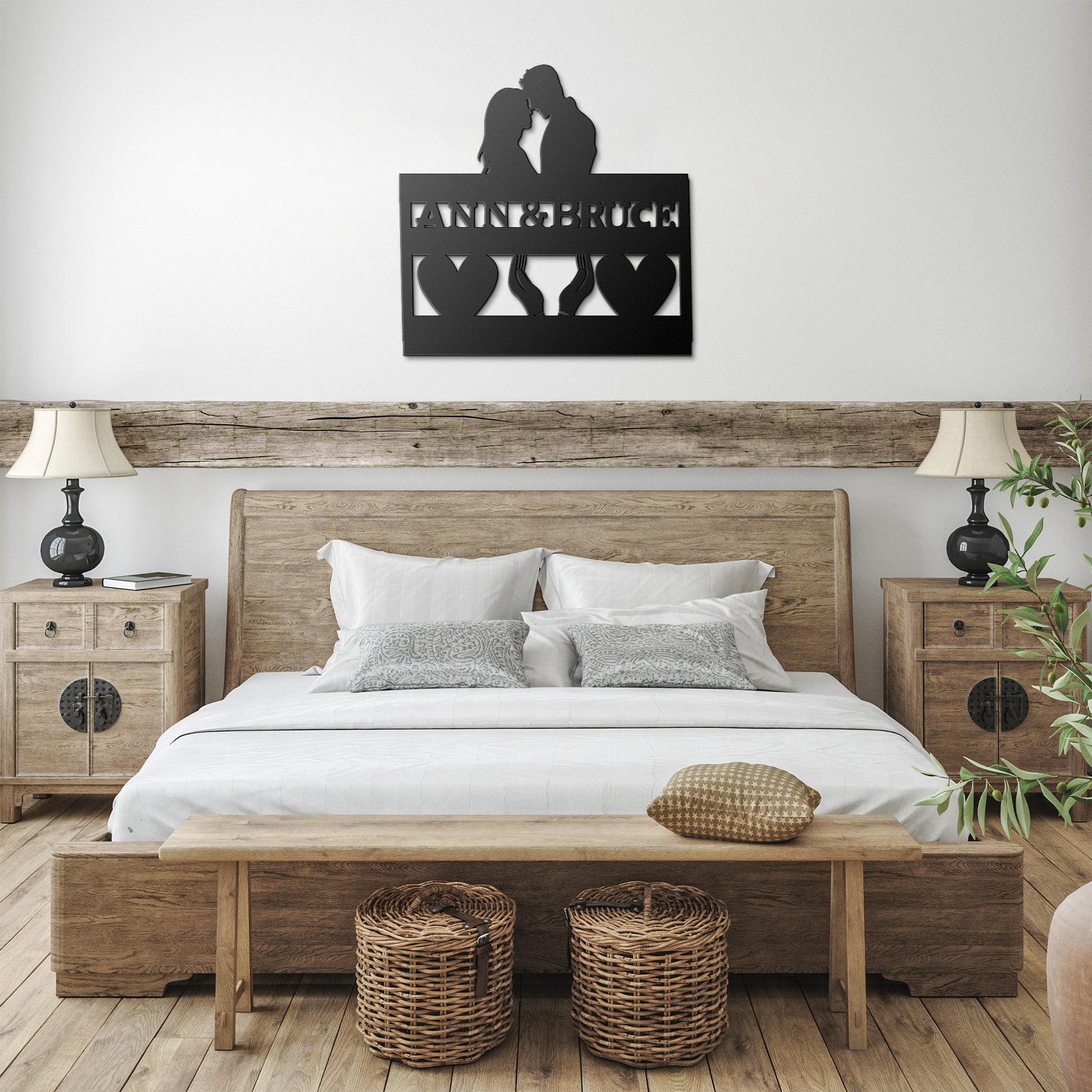 Personalized Couple -Hands and Hearts Die-Cut Metal Sign
