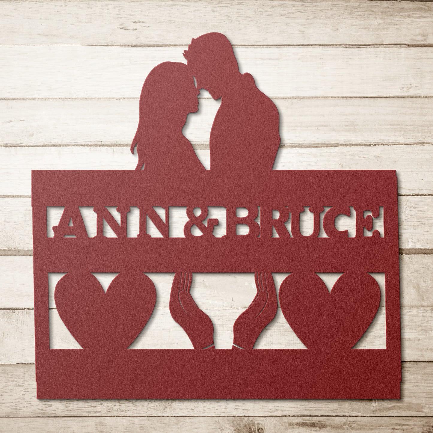 Personalized Couple -Hands and Hearts Die-Cut Metal Sign