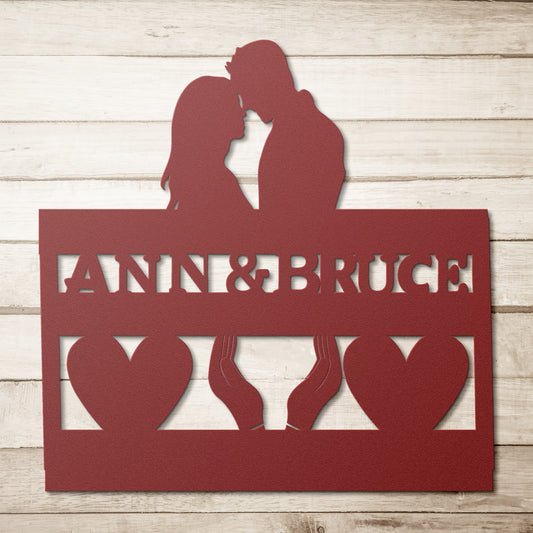 Personalized Couple -Hands and Hearts Die-Cut Metal Sign