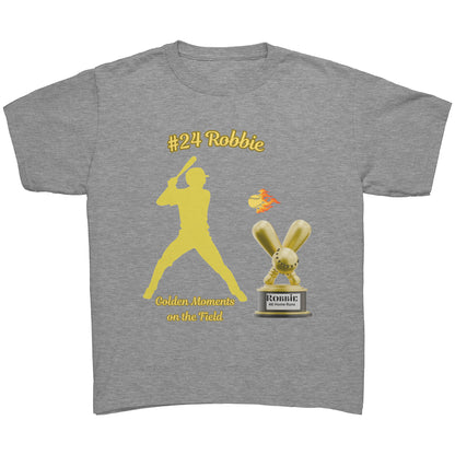 Camiseta juvenil de béisbol personalizada "Momentos dorados en el campo"