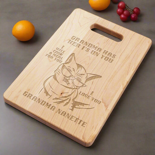 Personalized "Grandma Has Her I's On You " Hardwood Cutting Board