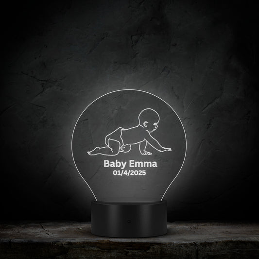 Personalized Laser -Etched Newborn Circle Acrylic LED Sign
