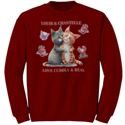 Sudadera personalizada de cuello redondo "Amor tierno y real" con dos gatitos