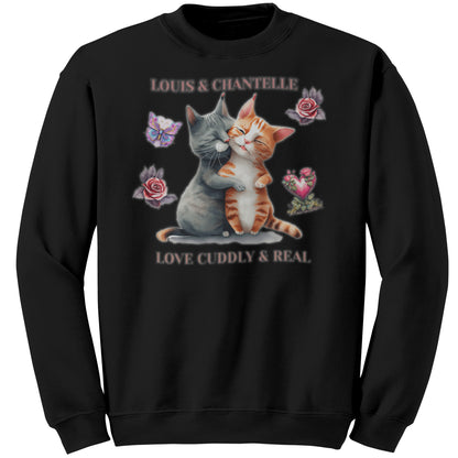 Sudadera personalizada de cuello redondo "Amor tierno y real" con dos gatitos