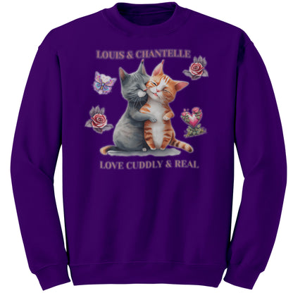 Sudadera personalizada de cuello redondo "Amor tierno y real" con dos gatitos