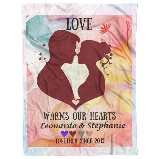 Personalized "Love Warms Our Hearts" Fleece Blanket