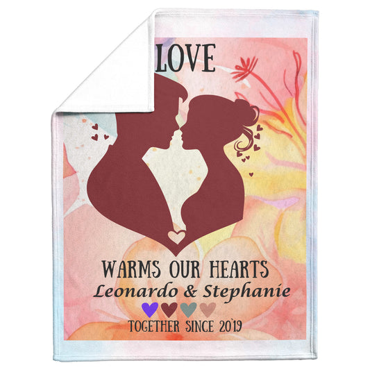 Personalized "Love Warms Our Hearts" Fleece Blanket