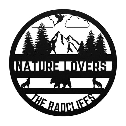 Letrero metálico troquelado personalizado "Amantes de la naturaleza"