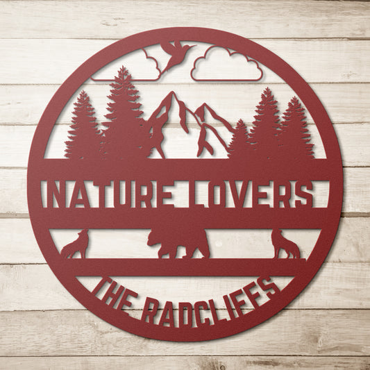 Personalized "Nature Lovers" Die-Cut Metal Sign