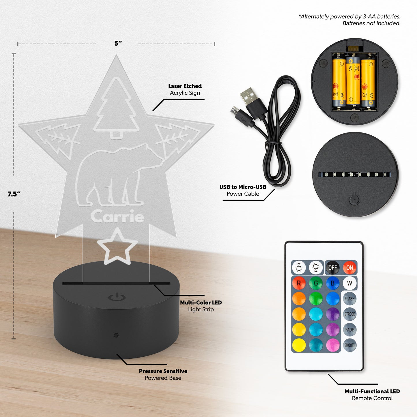 Placa acrílica LED multicolor de oso polar personalizada grabada con láser