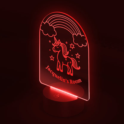 Luz nocturna acrílica de unicornio grabada con láser personalizada