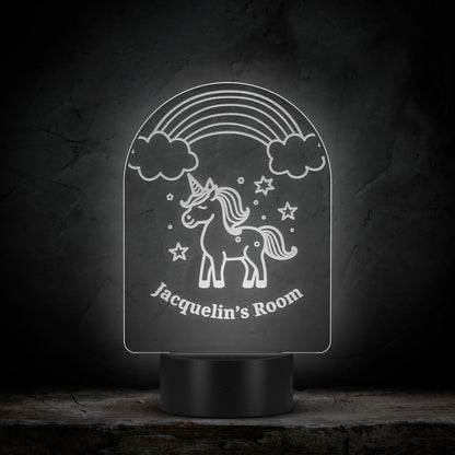 Luz nocturna acrílica de unicornio grabada con láser personalizada