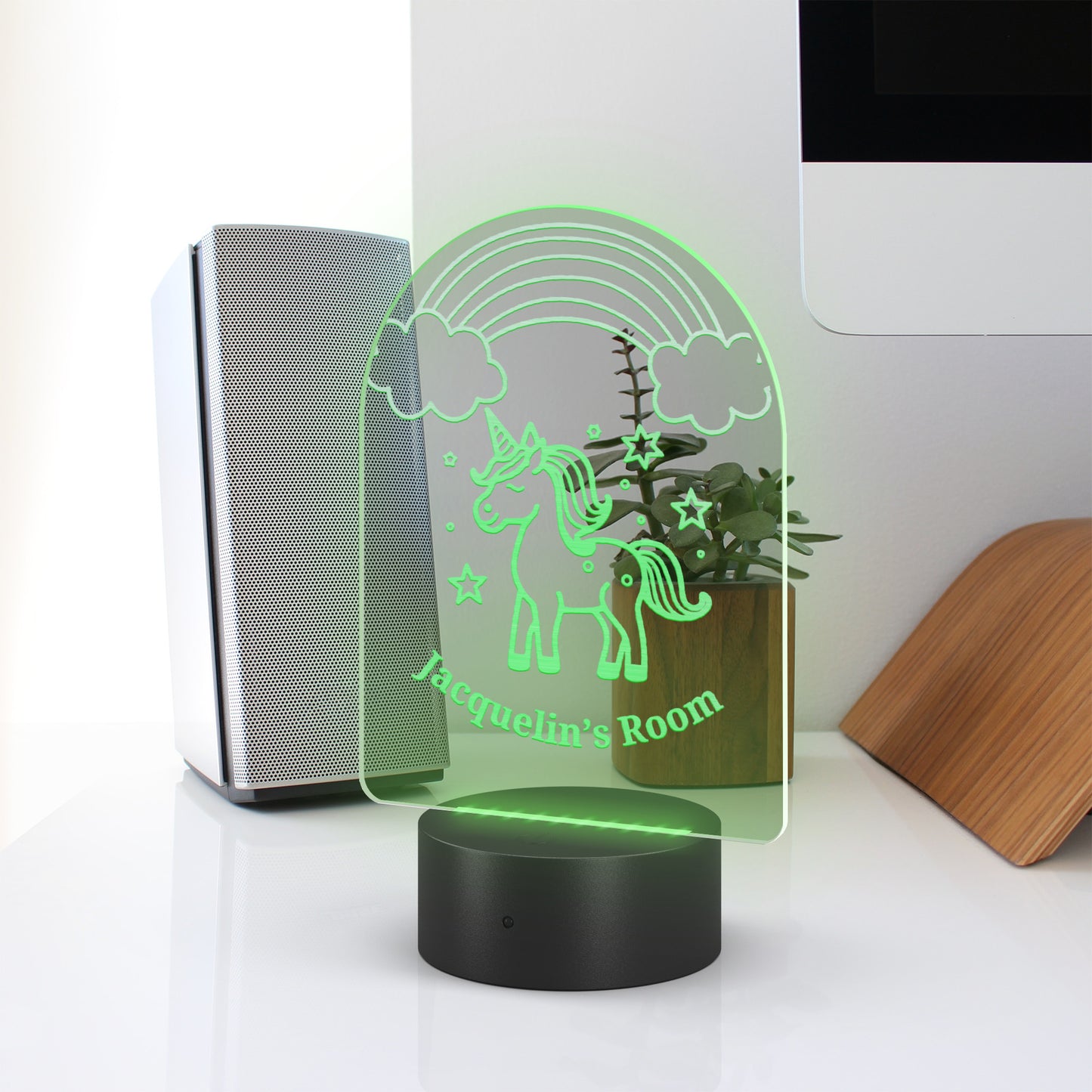Luz nocturna acrílica de unicornio grabada con láser personalizada
